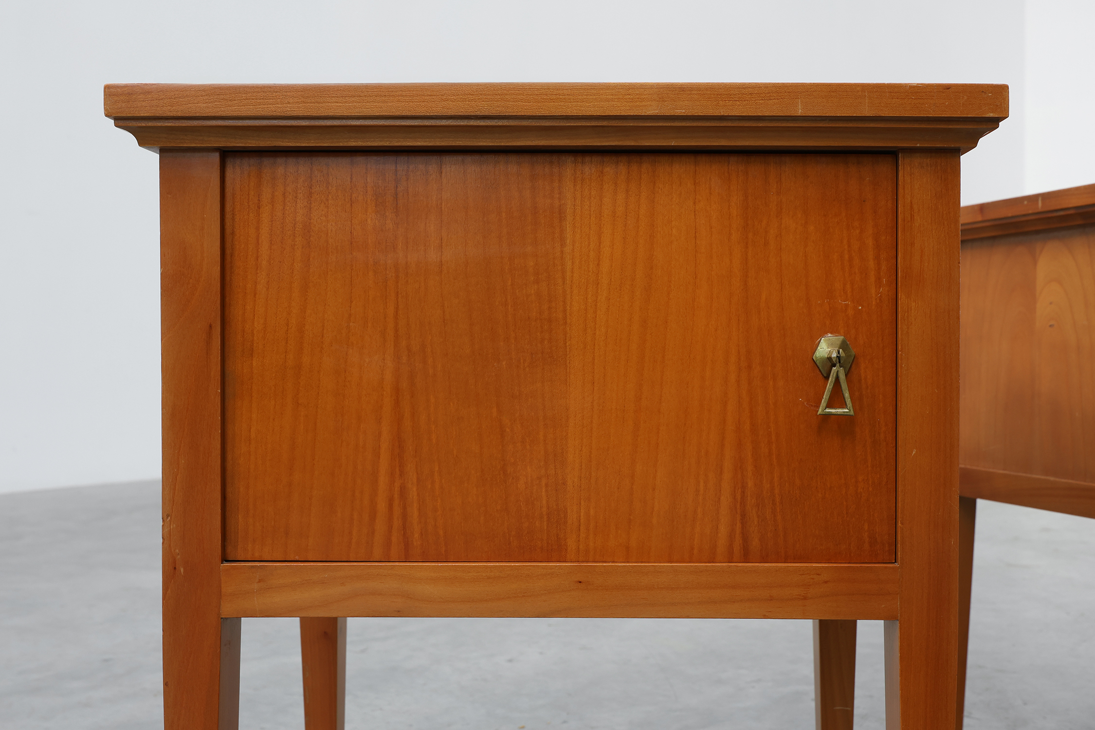 Pair of mid-century bedside tables with brass handles, France, 1950sthumbnail